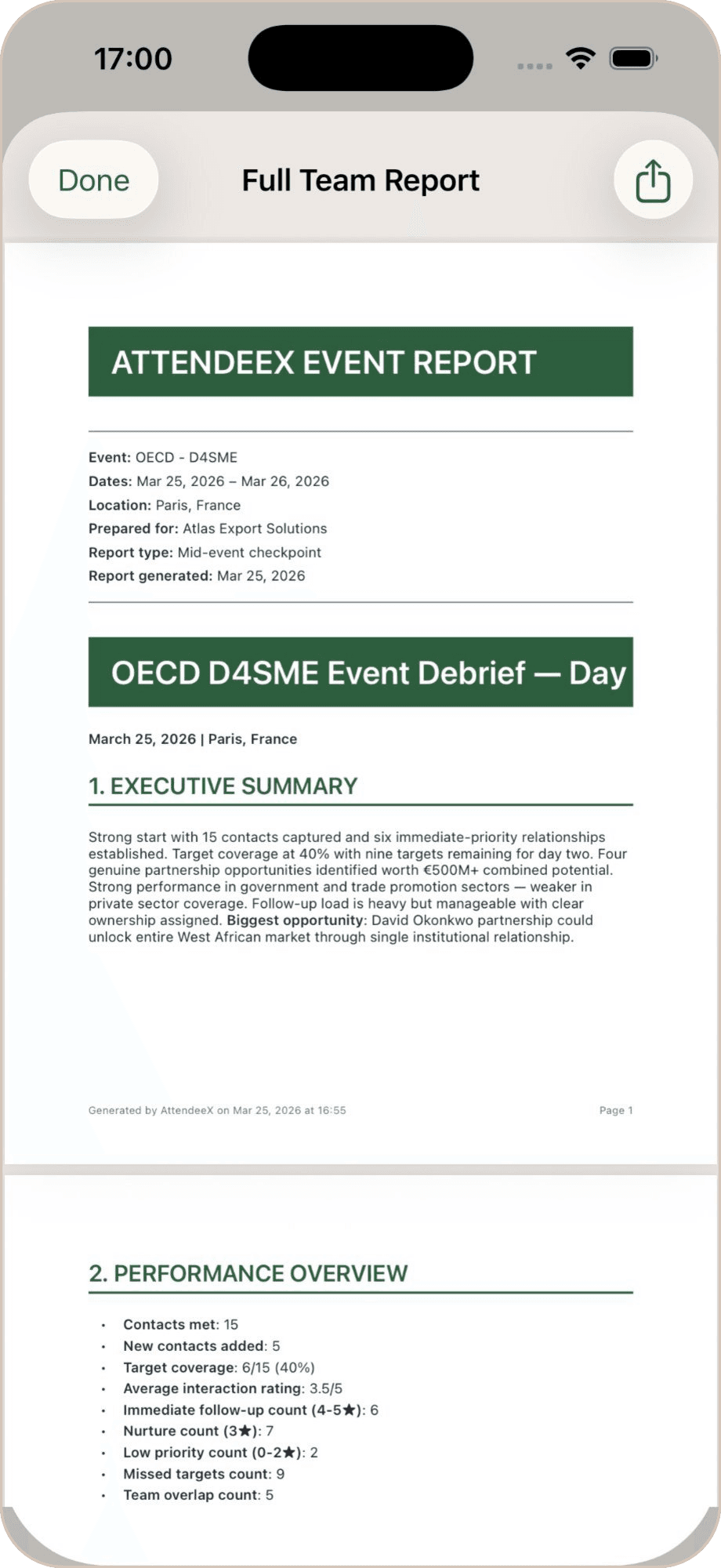 AttendeeX full team event report